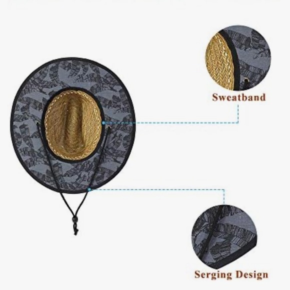 Wide-Brim Sun Straw Hat with Tightener Summer Beach Sun Protection Natural Straw - Picture 2 of 8